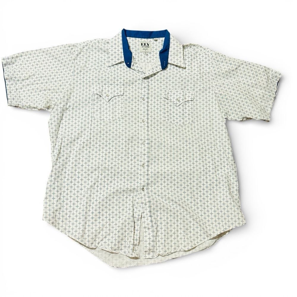 Ely Cattleman Men's White Blue Patterned Short Sleeve Button Down Shirt XXL